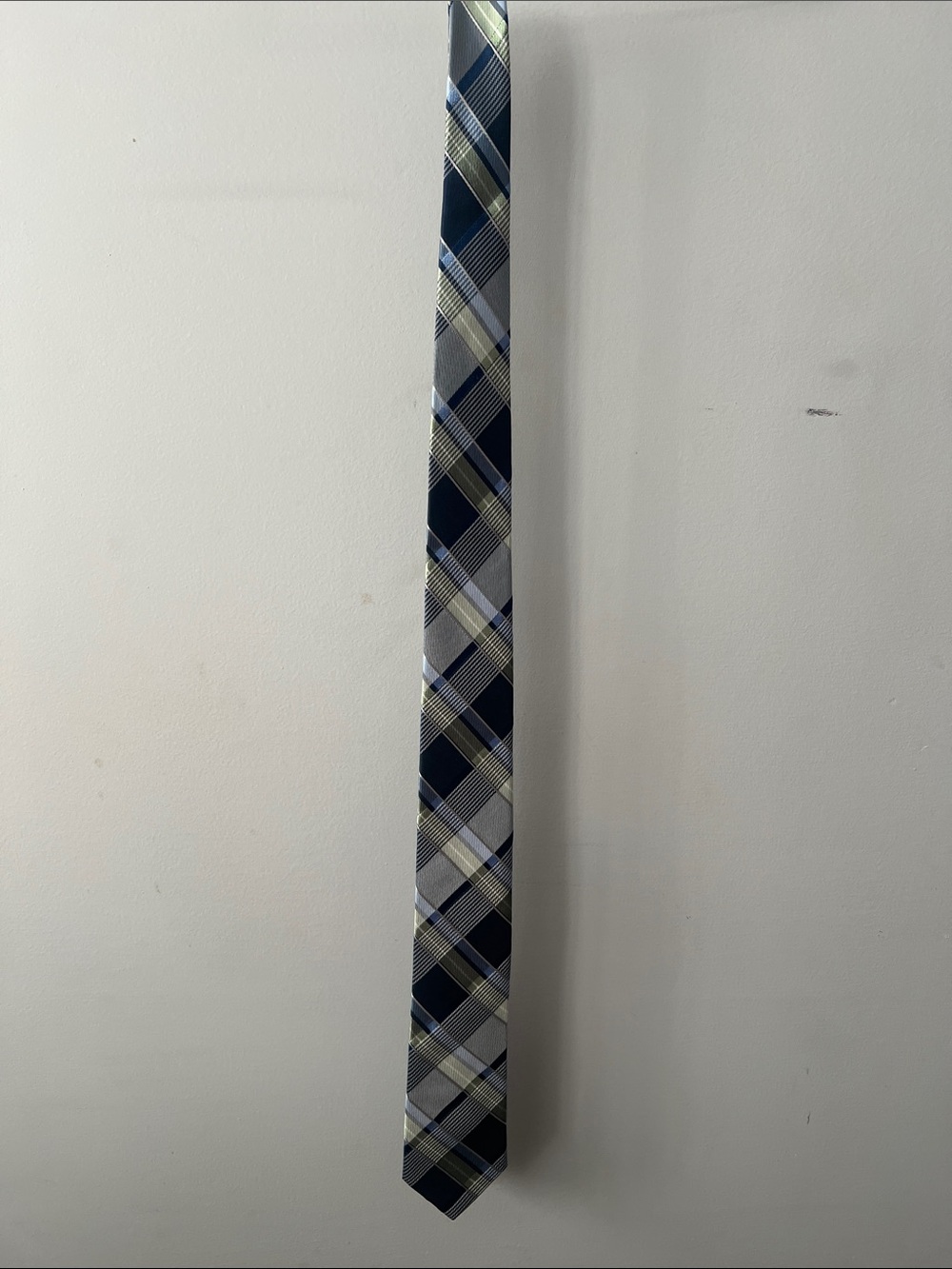 Plaid Slim Men's Tie in Navy, Gray and Light Green